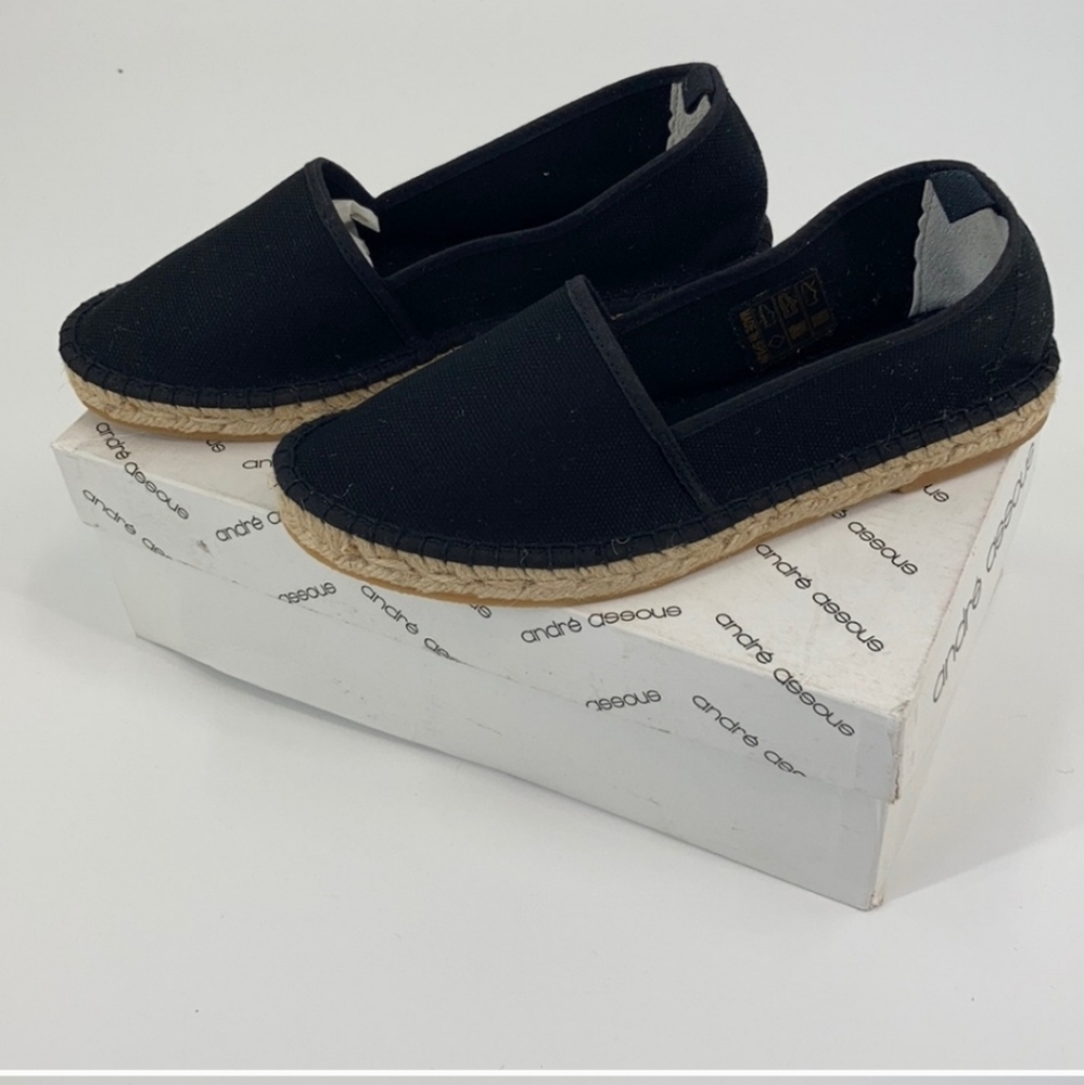 NWT Andre Assous Tina Espadrille Canvas SHOES BLACK/NUDE